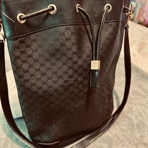 Gucci Black Shoulder Bag with Gold Accents